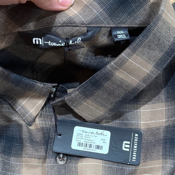 New Travis Mathew Give It a Try Plaid Button-Up Shirt 3XL XXXL Brown Fall Staple - Picture 7 of 13